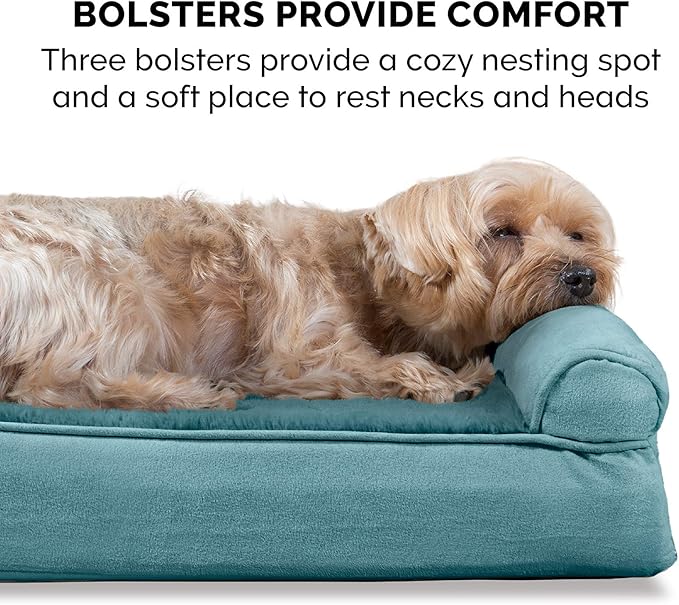 Furhaven Orthopedic Dog Bed for Medium/Small Dogs w/ Removable Bolsters & Washable Cover, For Dogs Up to 35 lbs - Plush & Suede Sofa - Deep Pool, Medium