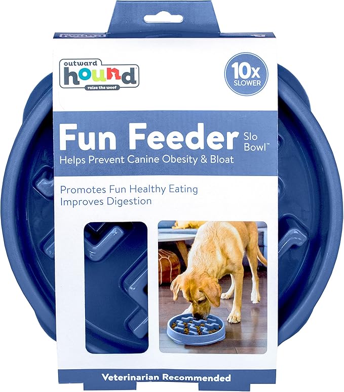 Outward Hound Fun Feeder Slo Bowl, Slow Feeder Dog Bowl, Large/Regular, Blue