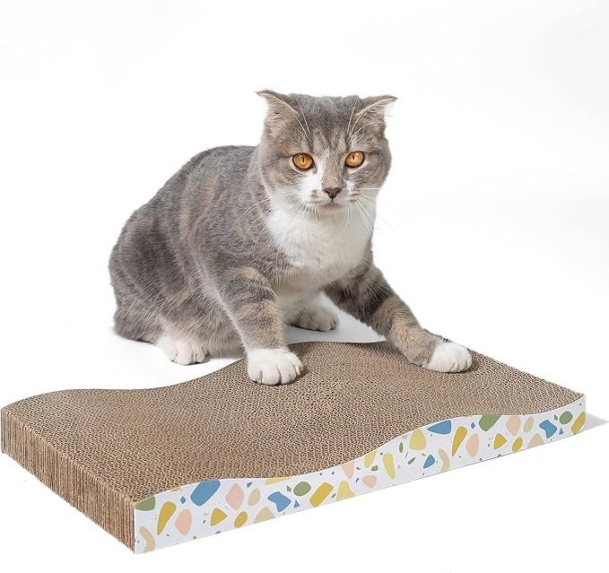 Conlun Cat Scratcher Cardboard Cat Scratch Pad with Premium Scratch Textures Design Durable Cat Scratching Pad Reversible Half Wave 16.5L x 8.6W x 1.6H