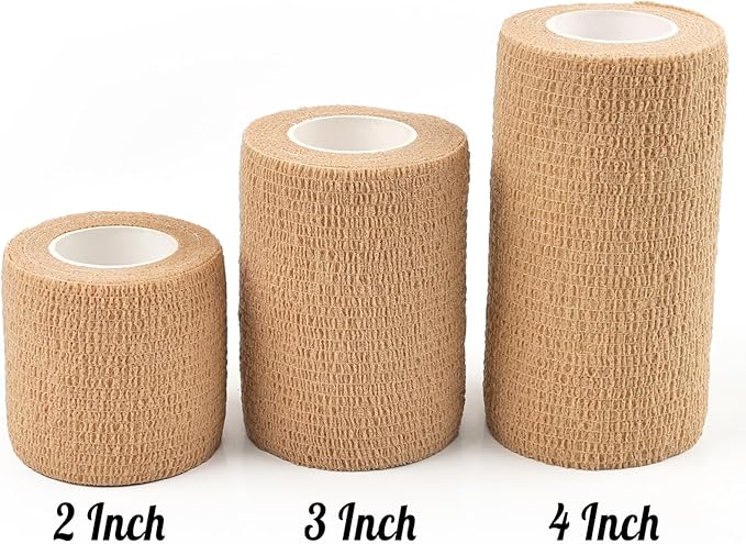 AUPCON Vet Wrap Cohesive Bandages Bulk Self Adhesive Bandage Wrap Self Adherent Wrap Non-Woven for Dogs Pet Animals & Ankle Sprains & Swelling 2 Inch x 5 Yards (2 Pack Beige)