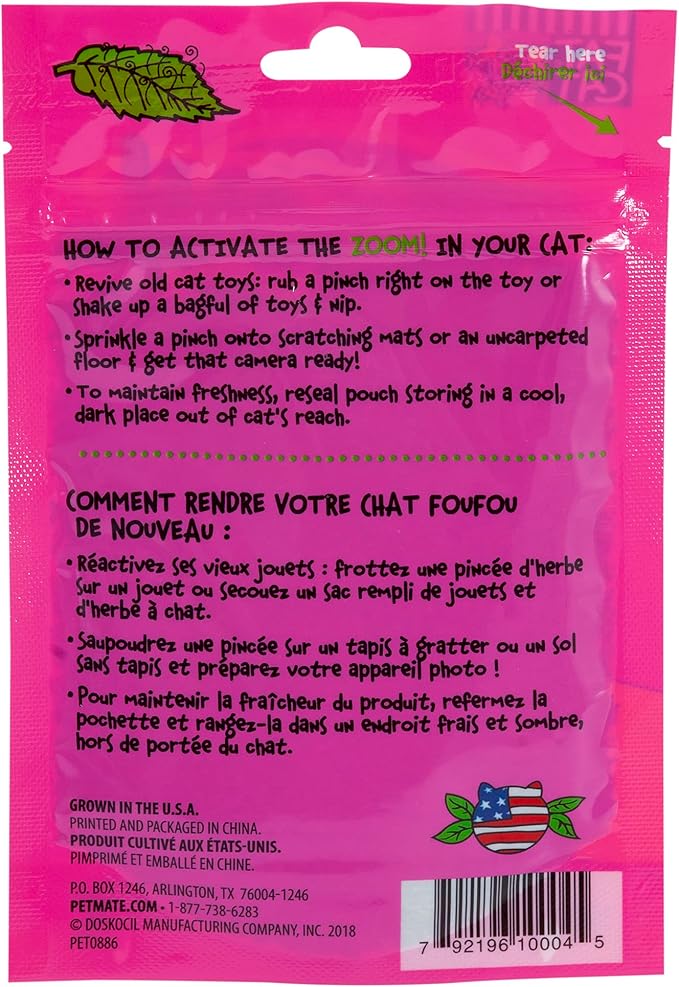 Petmate Organic Catnip - Hoots Zoom Around the Room Catnip - Grown & Harvested in USA 0.5oz pouch