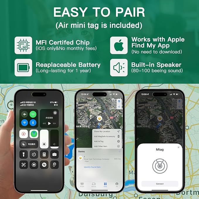 Cat Tracker,GPS Pet Tracker for Cats (Only iOS),Waterproof Tracker Cat Collars with Safety Elastic Buckle,Works with Any Collar,No Monthly Fee,Compatible with Apple Find My App