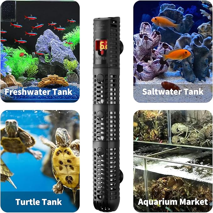 Aquarium Heater 300W Upgraded Fish Tank Heater With Leaving Water Automatically Stop Heating And Advanced Temperature Control System, Suitable For Saltwater And Freshwater 20 Gallons to 60 Gallons
