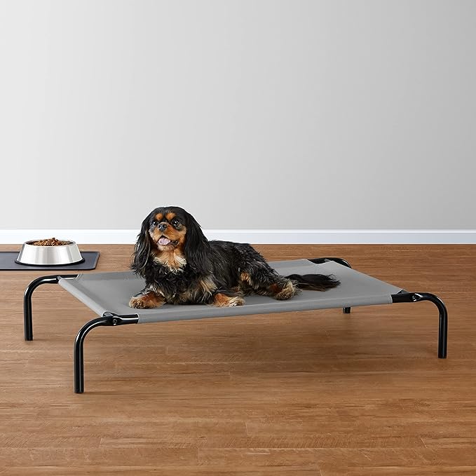 Amazon Basics Cooling Elevated Dog Bed with Metal Frame, Small, Grey, 35.6"L x 21.8"W x 7.7"Th