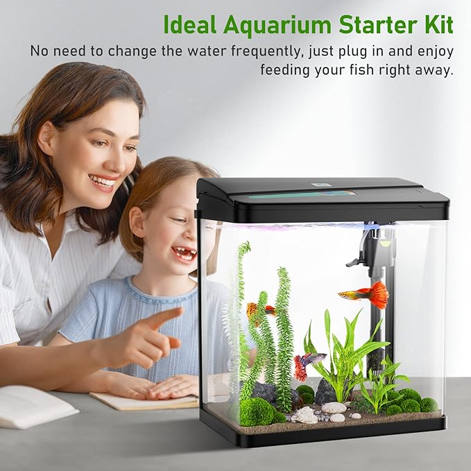 Fish Tank, 3 Gallon Glass Aquarium, 3 in 1 Fish Tank with Filter and Light, Desktop Small Fish Tank for Betta Fish, Shrimp, Goldfish (Black, 3Gallon)
