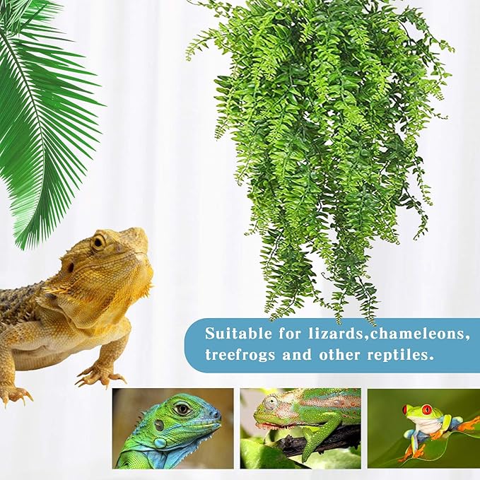 Tfwadmx Crested Gecko Tank Accessories 5Pcs Reptile Vines Plants Flexible Jungle Climbing Vine Gecko Coconut Coco Shell Hut Terrarium Plastic Plant Habitat Decor for Snake,Lizard,Hermit Crab