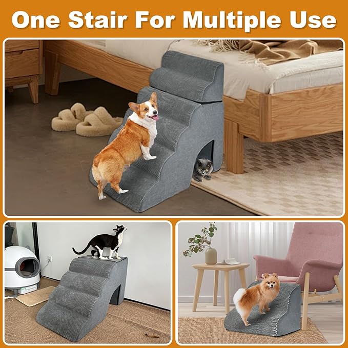 Dog Stairs for High Bed, 31.5 in Height 6-Step Curved Large Pet Steps, 19.7 in Extra Wide Pet Stairs for Couch, Non-Slip Balanced Portable Pet Ramp Indoor for Small Dogs and Older Pets