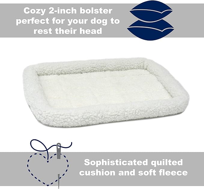 MidWest Homes for Pets Bolster Dog Bed w/ Comfortable Bolster | Ideal for Intermediate Dog Breeds & Fits a 36-Inch Dog Crate | Easy Maintenance Machine Wash & Dry, 36.0"x 23.0"x 2.6", White Fleece