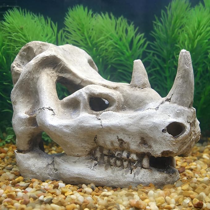 Penn-Plax Rhino Skull Aquarium Decoration - Aged Dinosaur Skeleton Décor – for Fish Tanks (RR1067)