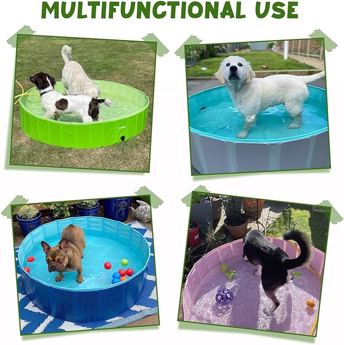 Furrybaby Dog Pool, Foldable Dog Pools for Large Dogs Portable Pet Pool Kiddie Pool Doggie Wading Pool Dog Swimming Pool(Green 32'') Indoor and Outdoor
