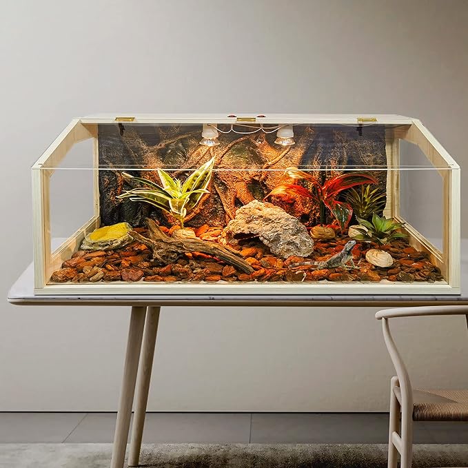 Reptile Terrarium, Lizard Tank Up to 68 Gallons, Bearded Dragon Tank with Roof Door, Snake Tank with Built-in Lamp Fixture and Switch (35 Gallon, 40" Long, Openable Acrylic Roof)