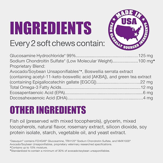 Nutramax Dasuquin Joint Health Supplement for Cats - With Glucosamine, Chondroitin, ASU, Boswellia Serrata Extract, Green Tea Extract, and Omega-3, 84 Soft Chews