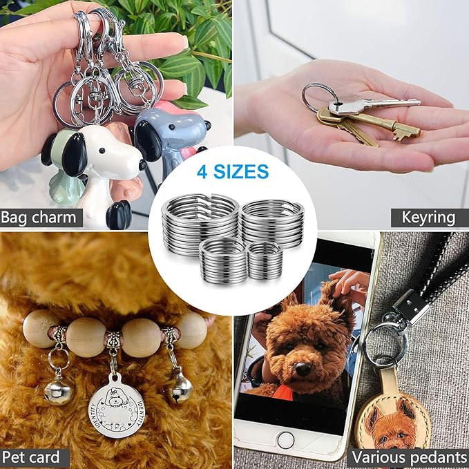 Split Key Ring Circle Assorted, Round Keyring Durable 5 Sizes (1/2 inch, 3/4 inch,1 inch, 1.25 inch, 1.38 inch)