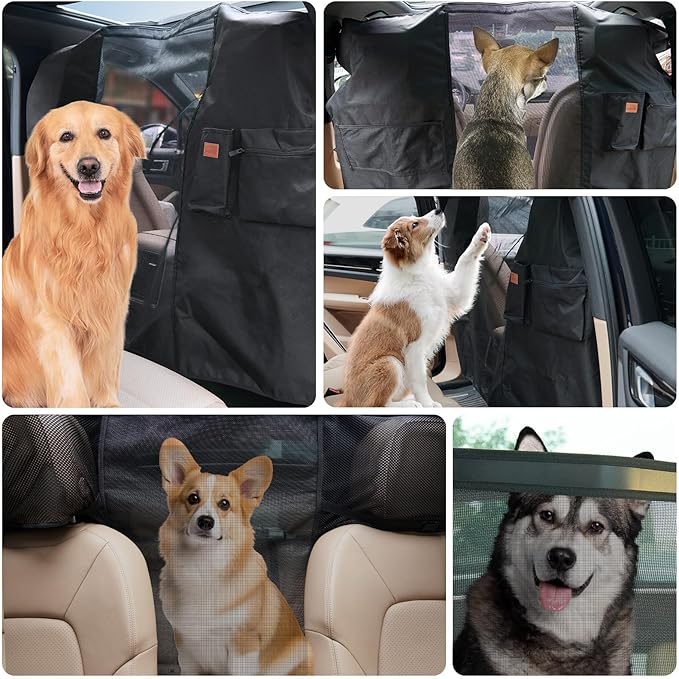 LOOBANI Upgraded Dog Car Net Barrier Pet Barrier with Adjustable Rope & Storage Bag Universal for Cars, SUVs - Easy Install, Car Divider for Driving Safely with Children & Pets