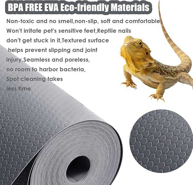 Reptile Tank Accessories,EVA Leopard Gecko Bearded Dragon Tank Accessories, Terrarium Tank Decor Carpet Substrate for Lizard, Iguana, Snake, Tortoise, Non-Adhesive Reptile Habitat Bedding, Grey