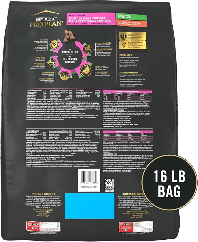 Purina Pro Plan Sensitive Skin and Stomach Adult Dog Food Small Breed Salmon and Rice Formula - 16 lb. Bag
