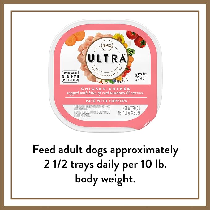 NUTRO ULTRA Adult Grain Free Soft Wet Dog Food, Chicken Entrée Paté with Tomatoes & Carrots, 3.5 oz. Trays, Pack of 24