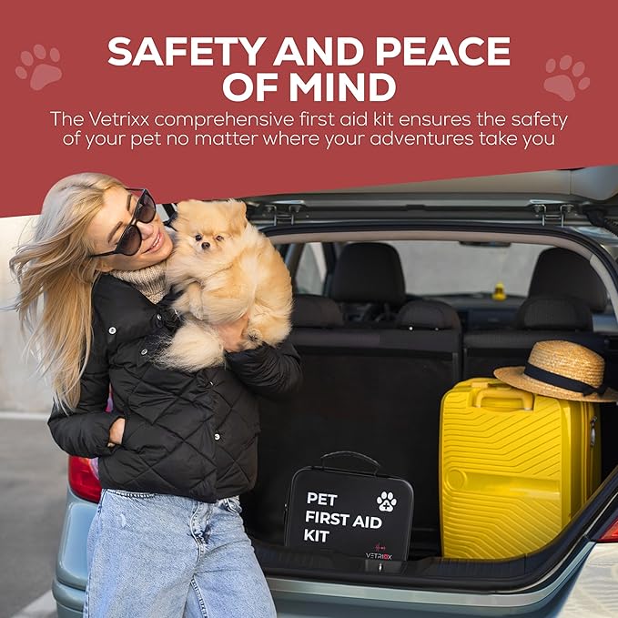 Dog first aid kit | Pet first aid kit for dogs and cats | 85 pieces with styptic clotting stick and bonus travel pouch | Dog emergency kit for home and travel | Dog medical kit (hard case)