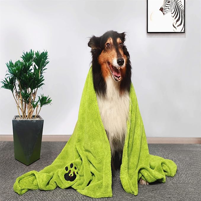Extra Large Dog Towels for Drying Dogs Super Absorbent Soft Microfiber Pet Bath Grooming Towel for Dogs and Cats & Other Pets (XL-55" * 36", Green)