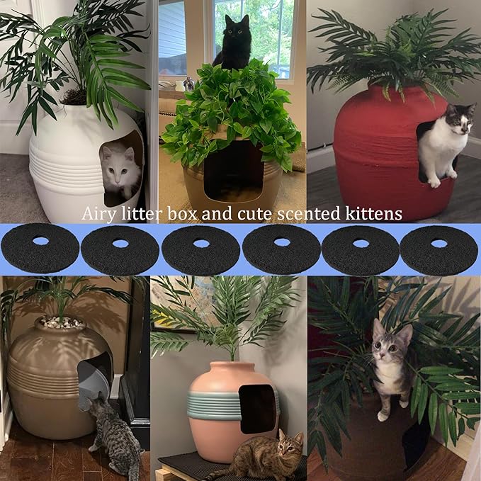 Cat Litter Box Replacement Carbon Charcoal Filters Compatible with Hidden Cat Litter Box( 6PCS ) - Activated Carbon Charcoal Filters for Cat Litter Box, Absorbing Odor, Keep Home Fresh