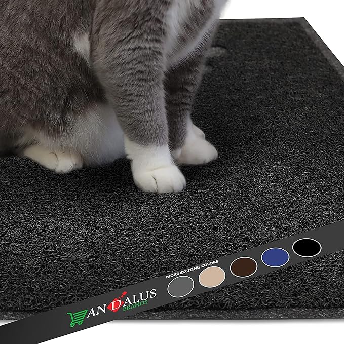 Andalus Large Cat Litter Mat, Pack of 1 - Waterproof, Non-Slip & Easy to Clean Cat Litter Box Mat for Extra Efficient Pet Litter-Trapping, Black (30” X 18”)