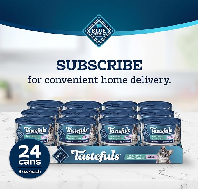 Blue Buffalo Tastefuls Wet Cat Food Morsels, Made with Natural Ingredients | Tuna, 3-oz. Cans (24 Count)