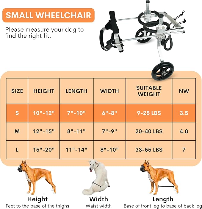 Dog Wheelchair for Back Legs – Small, Medium & Large – Lightweight Aluminum Alloy - Adjustable Wheelchair for Dogs with Disabled Hind Legs – Cat Wheelchair - Dog Carts with Wheels