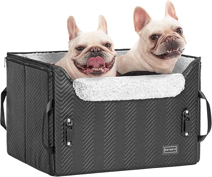 PETSFIT Dog Car Seat Medium Sized Dog, Waterproof PU Leather Dog Seat for Car with Patent Safe Buckles, 2 Clip-On Safety Leashes, Suitable for 2 Small Dogs or a Medium Dog (Medium, Black)
