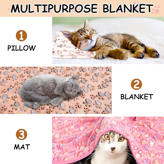 Upgraded Dog Blankets for Large Dogs, 3 Pack Dog Cat Blankets Washable 42" x 32", Soft Pet Mat Throw Cover for Kennel Crate Bed, Cute Paw Pattern, Dog Blanket, Pet Blanket