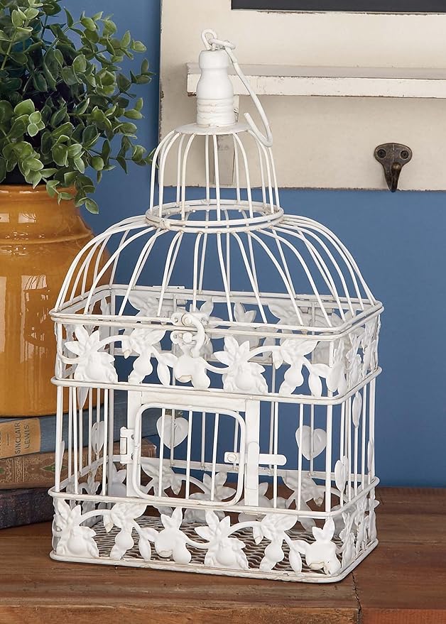 Deco 79 Vintage Metal Birdcage, 22", 15"H, White