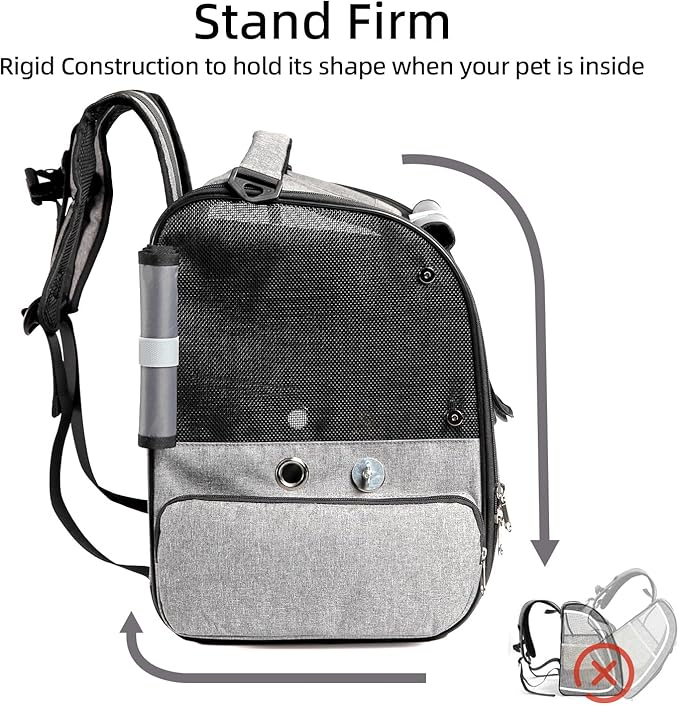 Bird Cage Backpack with Sunshade for Parakeets Cockatiels, Bird Travel Bag with Stand for Easy Cleaning, Transparent Breathable Travel Cage for Pets (Grey)