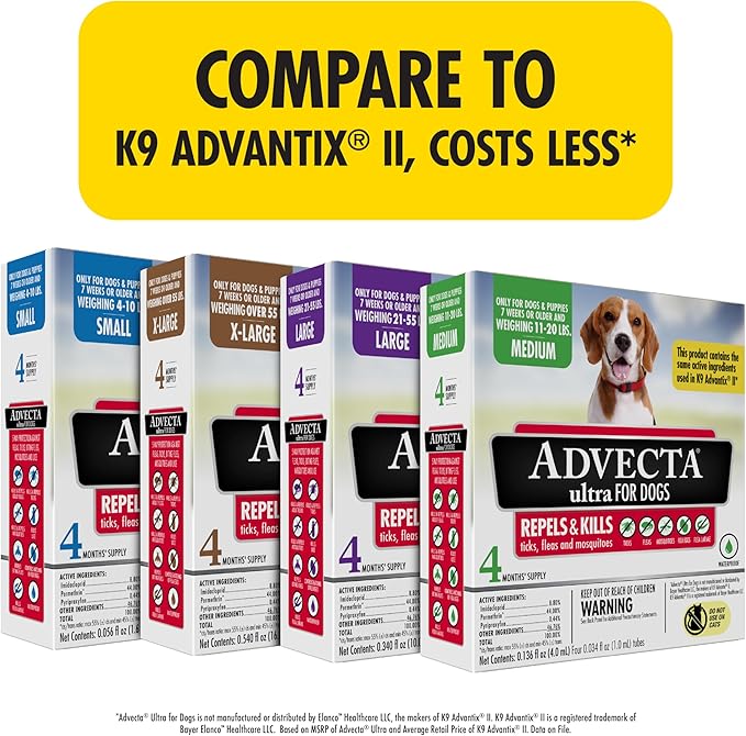Ultra Flea And Tick Prevention For Dogs - Dog and Puppy Treatment and Control - Mosquito Repellent - Medium, Fast Acting Waterproof Topical Drops, 4 Month Supply
