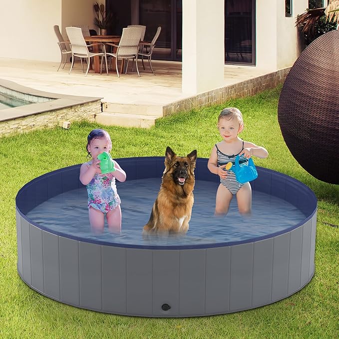 Niubya Foldable Dog Pool, Collapsible Hard Plastic Dog Swimming Pool, Portable Bath Tub for Pets Dogs and Cats, Pet Wading Pool for Indoor and Outdoor, 80 x 12 Inches