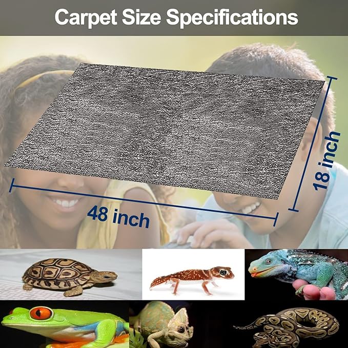 48" x 18" Reptile Carpet, Grey - Terrarium Liner Bedding Reptile Substrate Sand Mat for Cage Lizard Bearded Dragon Gecko Snake Tortoise
