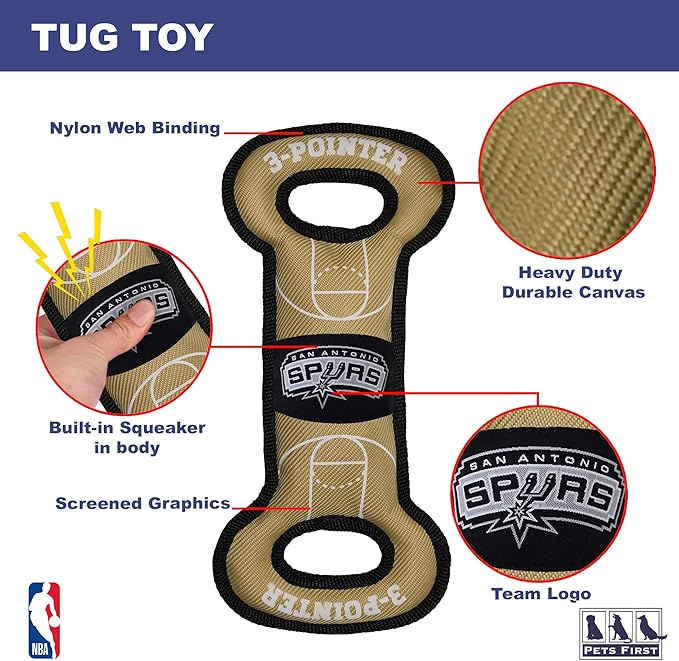 Pets First NBA SAN Antonio Spurs Field Toy. - Tough Nylon Pet Toy with Double Trim Stitching & Inner Squeaker, One Size, SPU-3030
