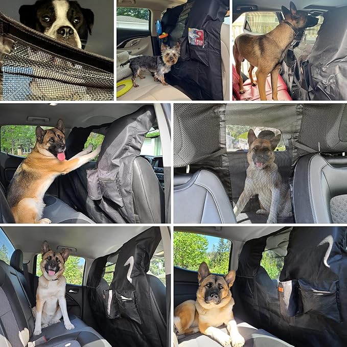 LOOBANI Dog Car Barrier 46‘’ Wide with Adjustable Rope and Storage Bag, Universal for Cars and Suvs, Designed to Prevent Pets and Children from Interfering with Safe Driving