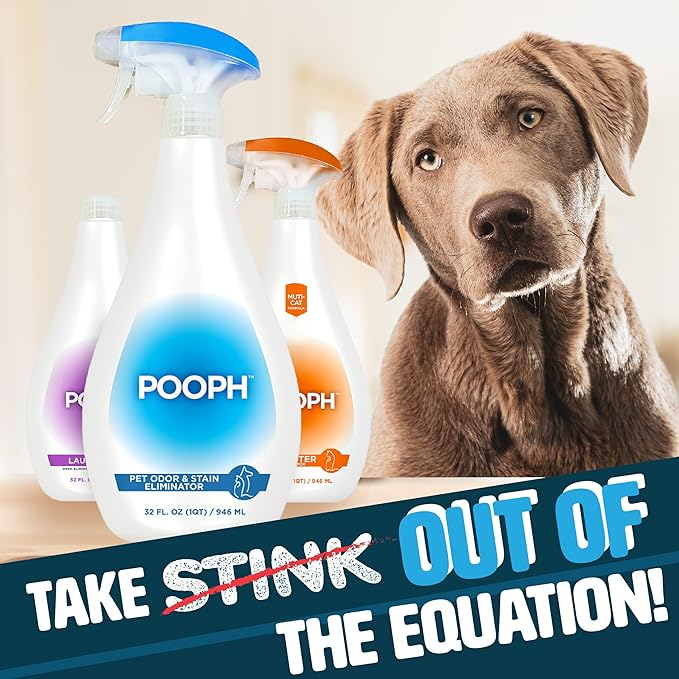 Pooph Pet Odor Eliminator & Pooph Laundry Additive - 2-32oz Bottles - Dismantles Odors on a Molecular Basis, Dogs, Cats, Freshener, Eliminator, Urine, Poop, Pee, Deodorizer, Puppy, Fresh, Clean