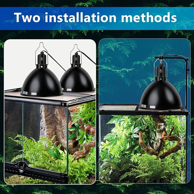 Reptile Light Fixture, 8.5 inch Optical Reflection Dome Heat Lamp Fixture, UVB Heat Basking Lamp Fixture for Amphibian Reptile Terrariums