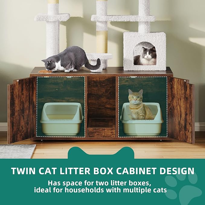 YITAHOME 71 Inch Cat Tree with Double Cat Litter Box Enclosure, Litter Box Furniture Hidden for 2 Cats, All-in-one Litter Box Furniture with Cat Tower Condo Food Station and Large Platform, Brown