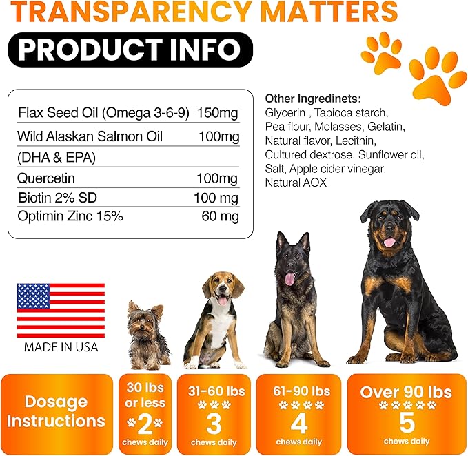 Omega 3 for Dogs - Fish Oil for Dogs Chews - Allergy and Dog Itch Relief - Dog Anti Shedding Supplement - Joint Health Treatment - Dog Skin and Coat Supplement - Salmon Oil - EPA & DHA Fatty Acids