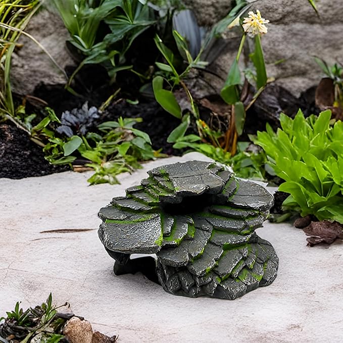 Reptile & Amphibian Habitat Hideouts-Reptile Rock Hide Cave - Exceptional Hideout Terrarium Decor Ornament Shelter for Reptiles & Amphibians