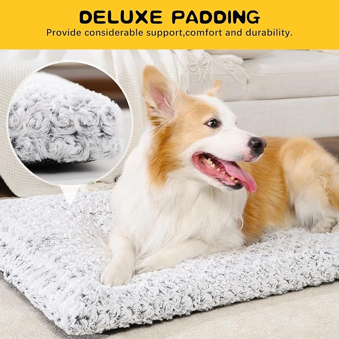 Washable XL Dog Bed Crate Pad for Extra Large Size Dog Soft Fluffy Kennel Pad Crate Mat for Dog Cage Anti-Slip Comfy Pet Bed,41" x 27",Gray