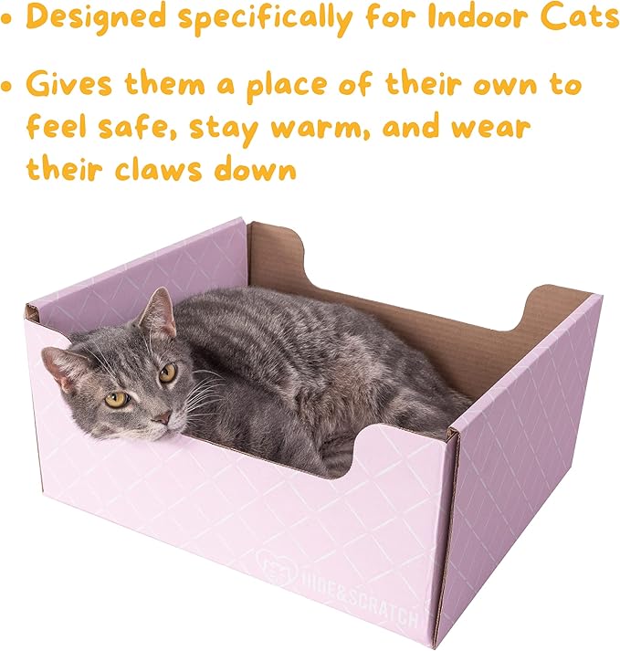 Hide & Scratch Extra-Large Heavy Duty Cardboard Cat Scratcher Box and Cat Bed with Refillable Scratch Pad
