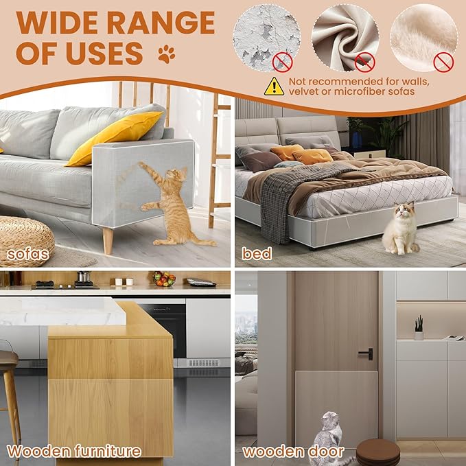 Cat Couch Protector(Thickened) 158"x15"Vinyl Anti Cat Scratch Furniture Protector, Leather Sofa Couch Protector for Cats,Fabric Sofa Couch Cat Scratch Protector,Cat Scratch Deterrent Tape