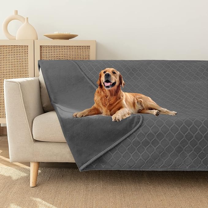 fuguitex Waterproof Dog Blanket Bed Cover Dog Crystal Velvet Moroccan Fuzzy Cozy Plush Pet Blanket Throw Blanket for Couch Sofa(82 * 102 inch, Dark grey+Grey)