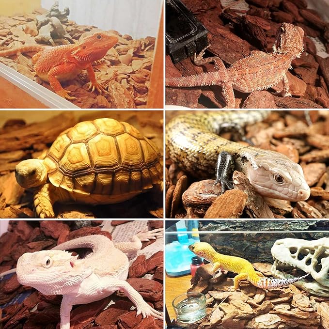 Hamiledyi Reptile Bark Bedding Tortoise Habitat Substrate Natural Terrarium Bark Wood Chips Tank Supplies for Snake Spiders Bearded Dragons Hermit Crabs Geckos