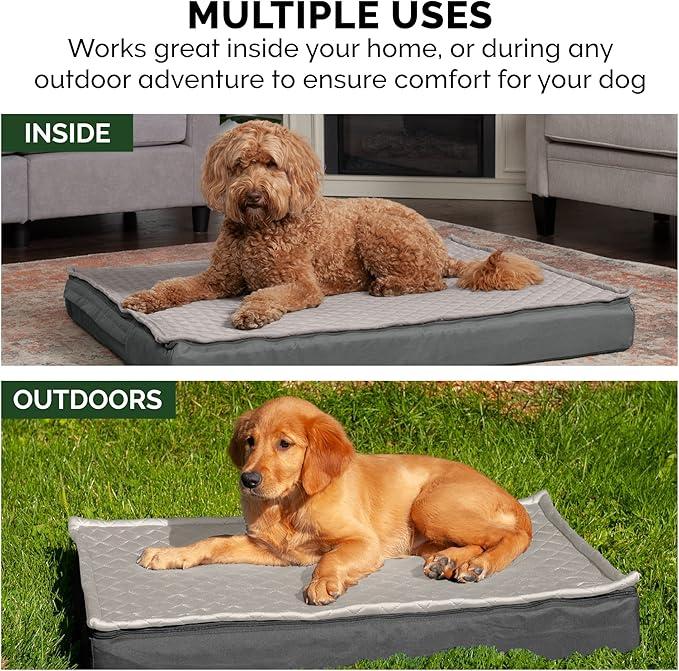 Furhaven Water-Resistant Memory Foam Dog Bed for Large Dogs w/ Removable Quilt Top & Washable Cover, For Dogs Up to 95 lbs - Indoor/Outdoor Quilt Top Convertible Mattress - Gray, Jumbo/XL
