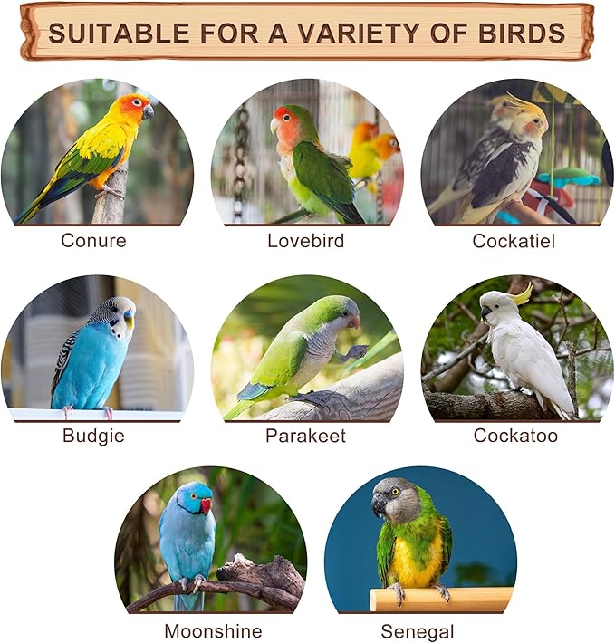 Mogoko Natural Bird Playground Bird Perches, Bird Cage Accessories, Bird Toys Playground, Bird Perch Stand Parrot stand, includes 2 Stainless Steel Cups and Removable Tray