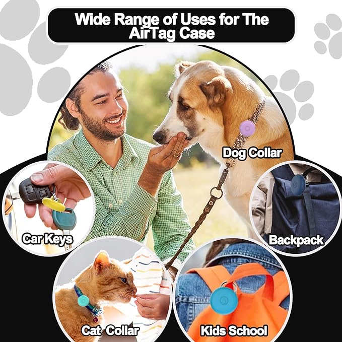 IPX8 Waterproof AirTag Dog Collar Holder, Hidden Air Tag Case for Cat Collar, Anti-Lost Silicone Cover for AirTag GPS Tracker Compatible with Pets Loop, Fits All Width Collars(Black S)