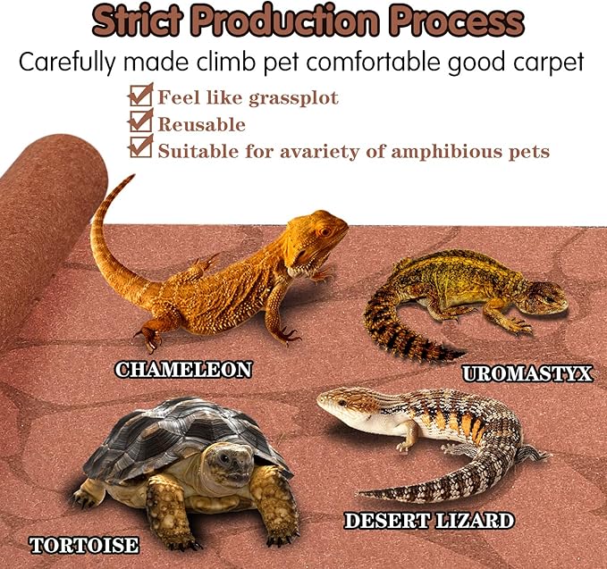 Reptile Carpet 40 Gallon Upgrade Package Pet Terrarium Liner Reptiles Cage Mat, Substrate for Snakes, Chameleons Geckos and Kitchen Use(2 Sheets) with Tweezers Feeding Tongs